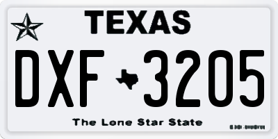 TX license plate DXF3205