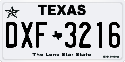 TX license plate DXF3216