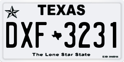 TX license plate DXF3231