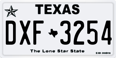 TX license plate DXF3254