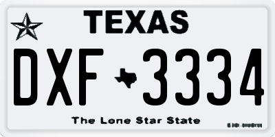 TX license plate DXF3334
