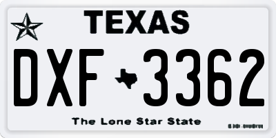 TX license plate DXF3362