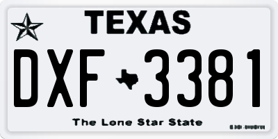 TX license plate DXF3381