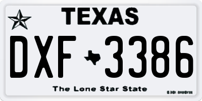 TX license plate DXF3386