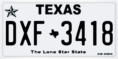 TX license plate DXF3418