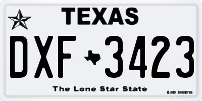 TX license plate DXF3423