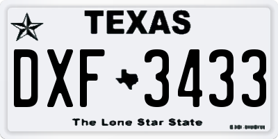 TX license plate DXF3433