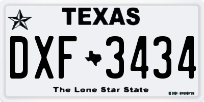 TX license plate DXF3434