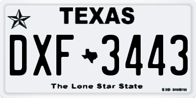 TX license plate DXF3443