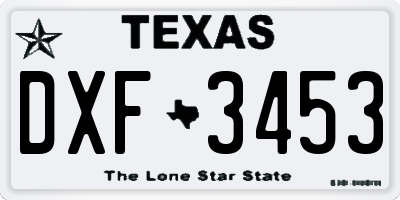 TX license plate DXF3453