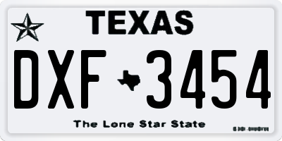 TX license plate DXF3454