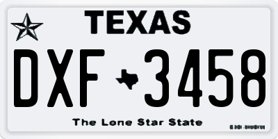 TX license plate DXF3458