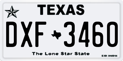 TX license plate DXF3460