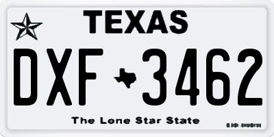 TX license plate DXF3462