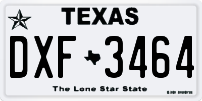 TX license plate DXF3464