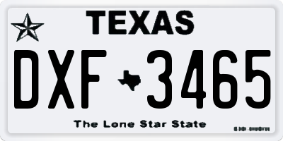 TX license plate DXF3465