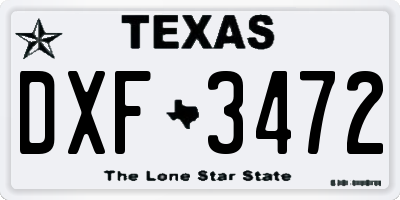 TX license plate DXF3472