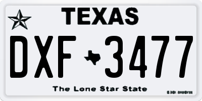 TX license plate DXF3477
