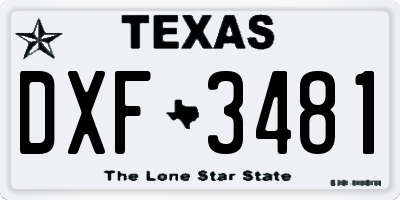 TX license plate DXF3481