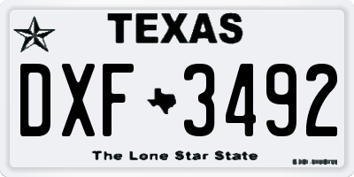 TX license plate DXF3492