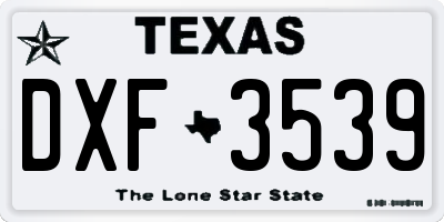 TX license plate DXF3539