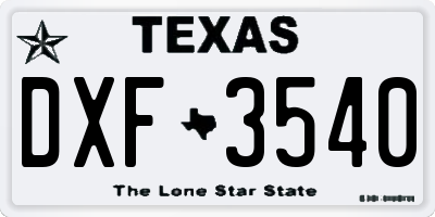 TX license plate DXF3540