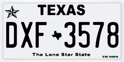 TX license plate DXF3578