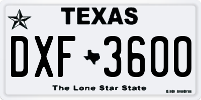 TX license plate DXF3600