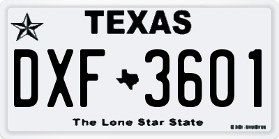 TX license plate DXF3601