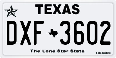 TX license plate DXF3602