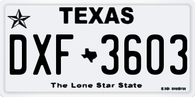 TX license plate DXF3603