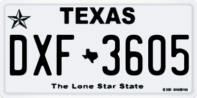 TX license plate DXF3605
