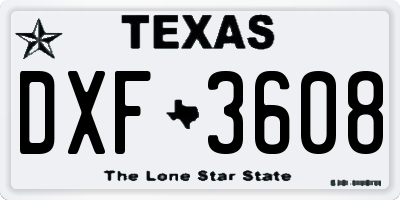 TX license plate DXF3608