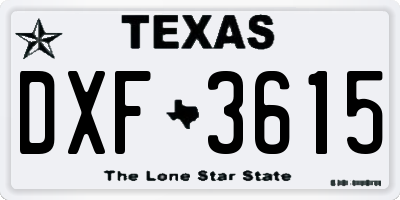 TX license plate DXF3615