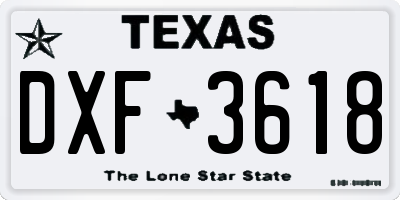 TX license plate DXF3618