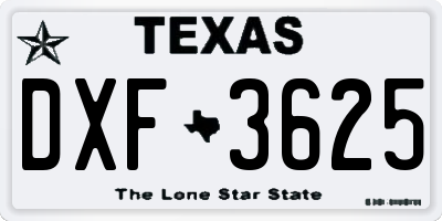 TX license plate DXF3625