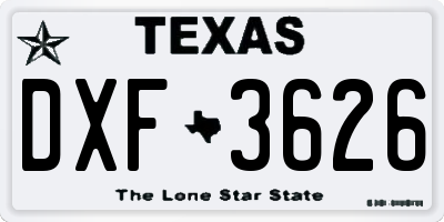 TX license plate DXF3626