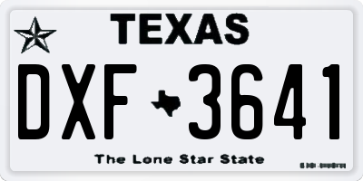 TX license plate DXF3641