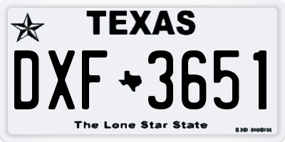 TX license plate DXF3651
