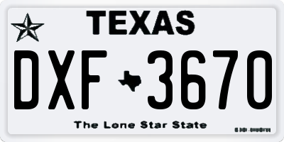 TX license plate DXF3670