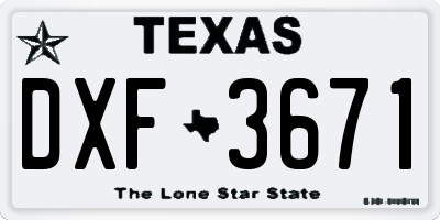 TX license plate DXF3671