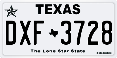 TX license plate DXF3728