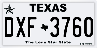 TX license plate DXF3760