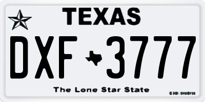 TX license plate DXF3777