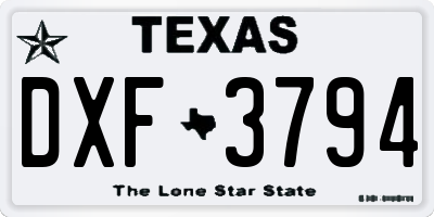 TX license plate DXF3794