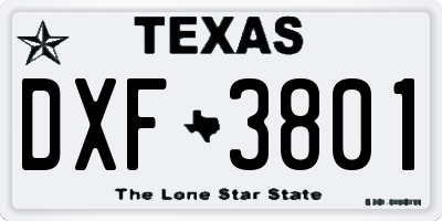 TX license plate DXF3801