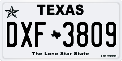 TX license plate DXF3809