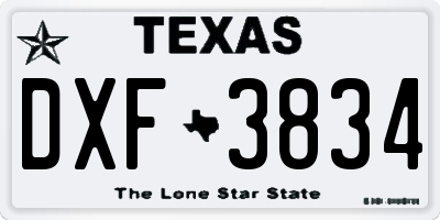 TX license plate DXF3834