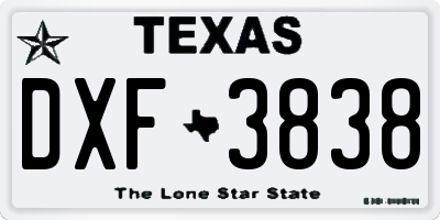 TX license plate DXF3838