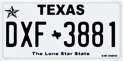 TX license plate DXF3881